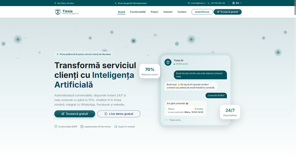 Tissia - platformă de asistență clienți cu inteligență artificială